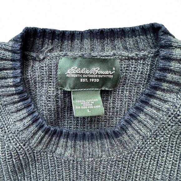 Eddie Bauer Mens Crew Neck Sweater Large Green Cotton Knit - Picture 3 of 3